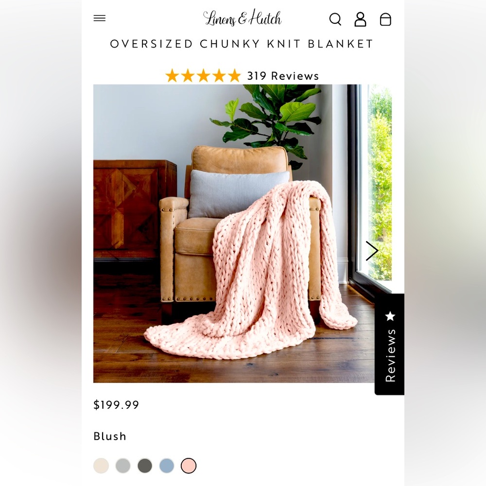 Linens & Hutch Chunky Knitted Throw Blanket. Blush.